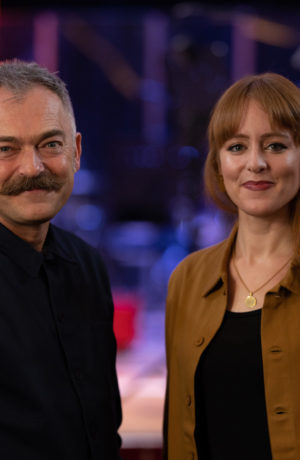 Charles Hazlewood and Hannah Peel photographed at St George's Hall in Bristol by York Tillyer