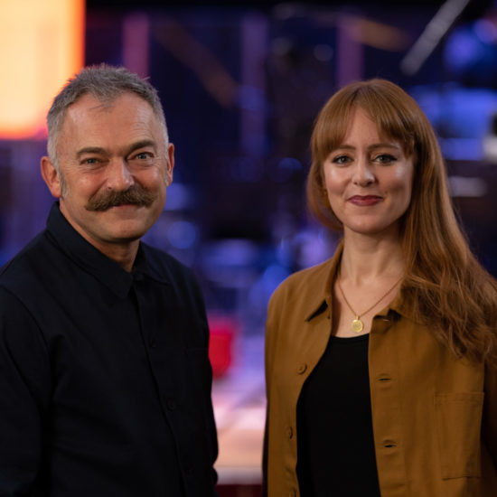 Charles Hazlewood and Hannah Peel photographed at St George's Hall in Bristol by York Tillyer