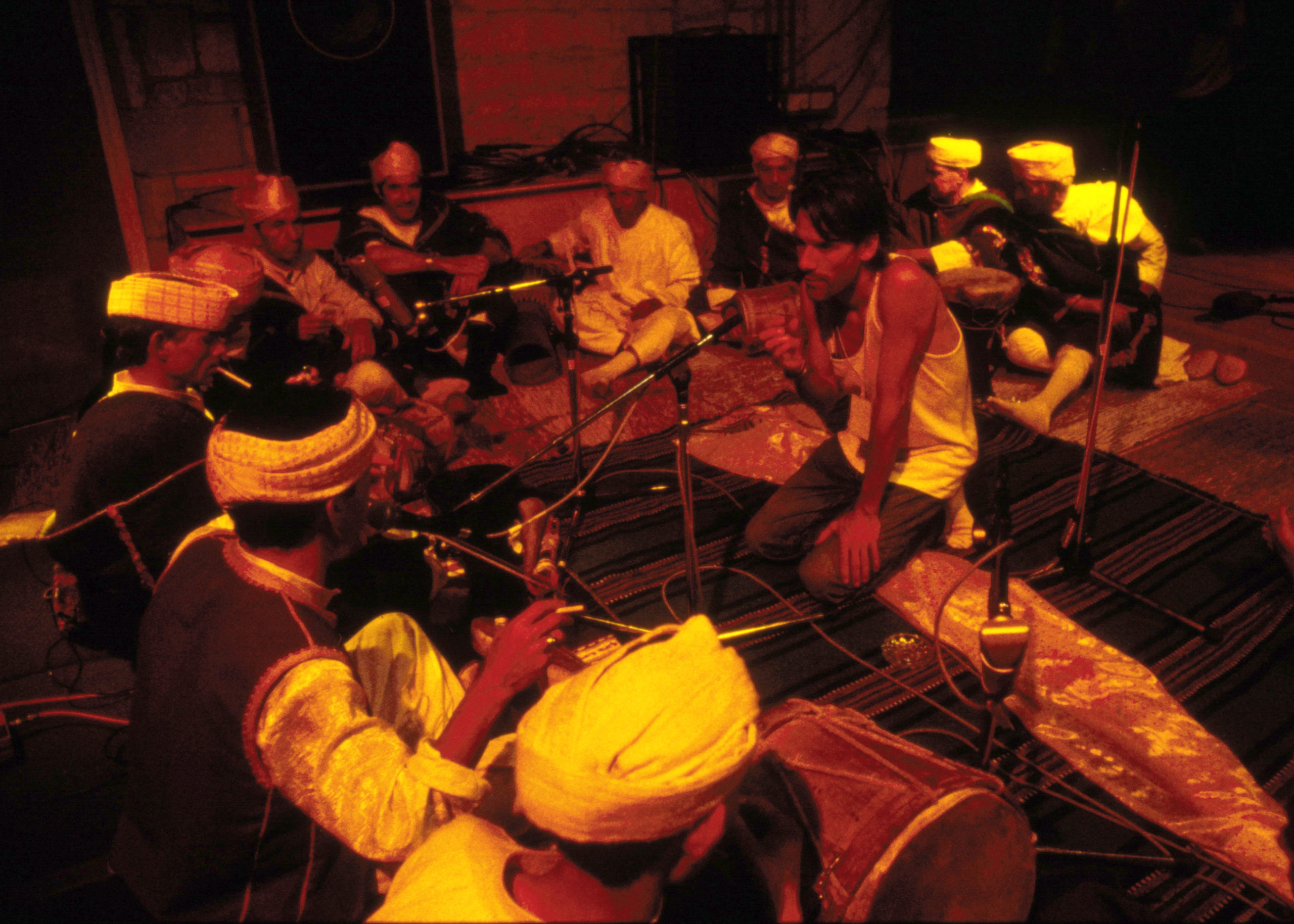 Tchad Blake with The Master Musicians of Jajouka led by Bachir Attar at Real World Studios, 1995.